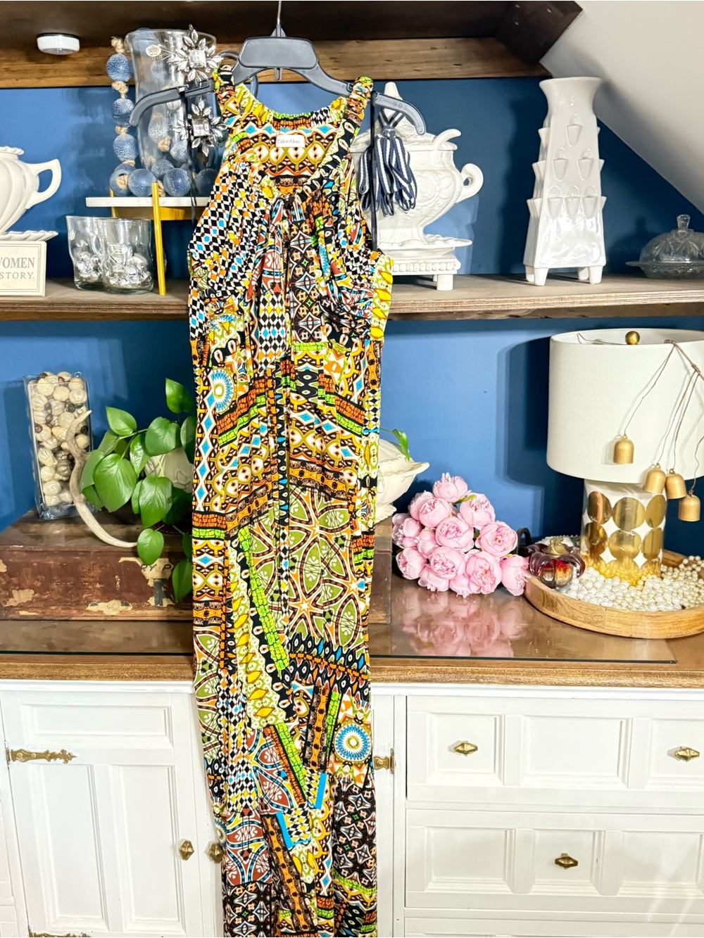 Calvin Klein Multicolor Bohemian Maxi Dress - Yellow, Green, Blue